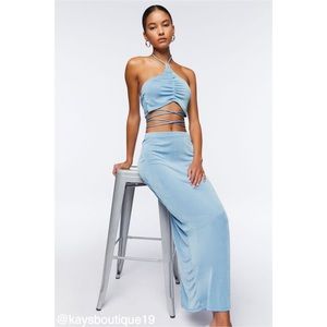 NWT Forever 21 (Popular 21) Slinky Halter Top & Maxi Skirt Set in Blue Size M